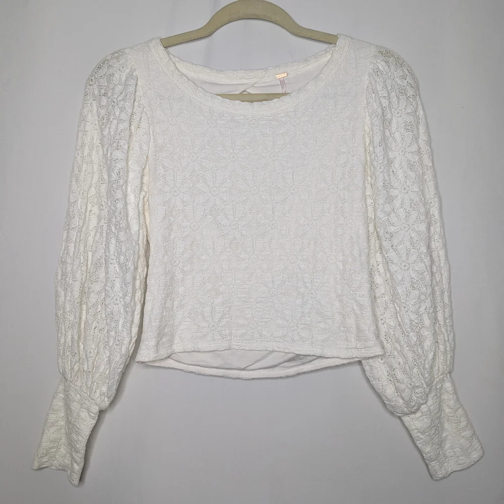 Free People Womens White Floral Lace Tea Time Top Size S